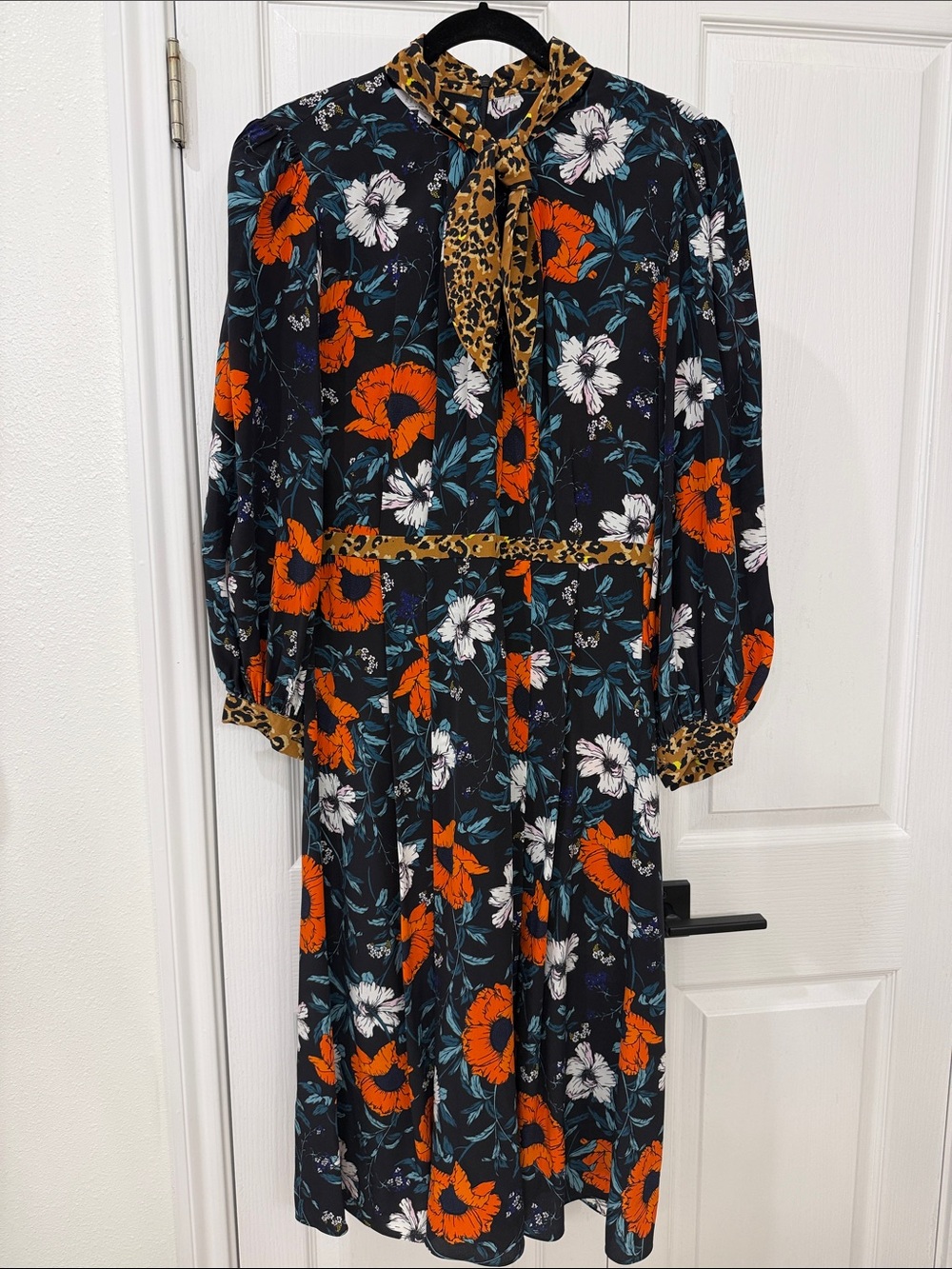 Hunter Bell New York 100% Silk Floral Leopard Midi Dress Size 6 NWOT